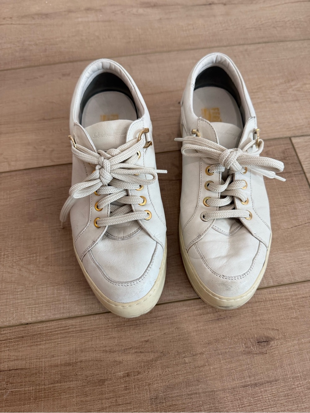 Faragamo Leather Sneakers in Cream - Picture 2 of 4